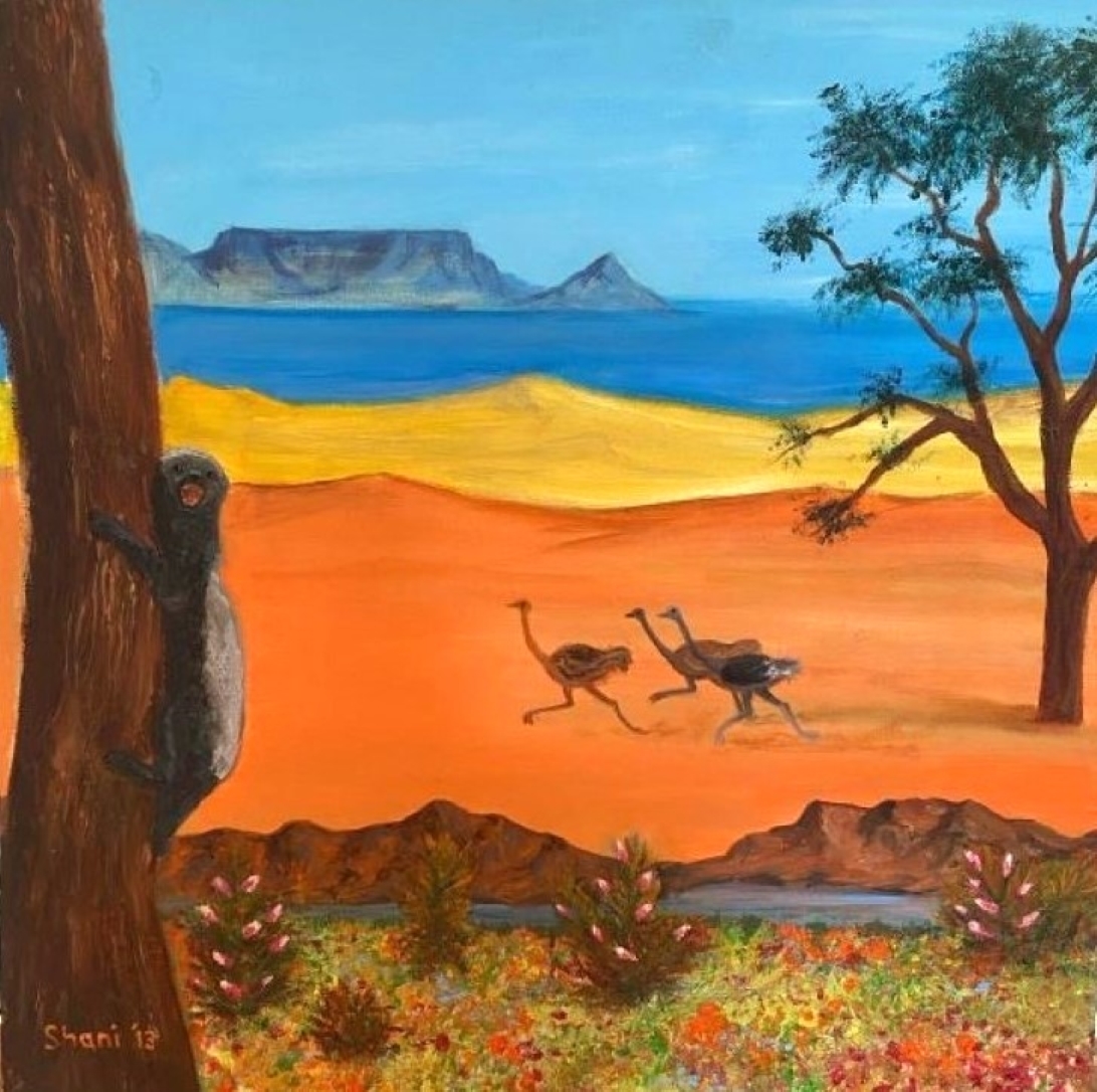 Painting honeybadgers running in the dessert