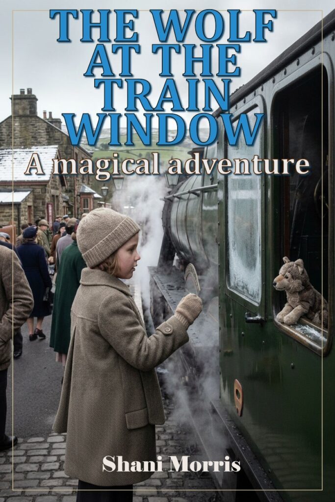 book cover showing sandy looking at wolf at the train window